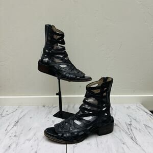 Freebird By Steven Queen Black Leather Strappy Ankle Sandals Women’s 9